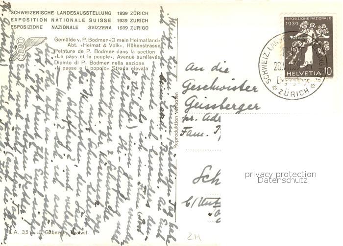 13793582 Exposition Zuerich ZH Gemaelde v. P.Bodmer O mein Heimatland