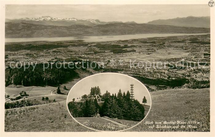 13734847 Bachtel  Kulm ZH Blick auf Zuerichsee und die Alpen