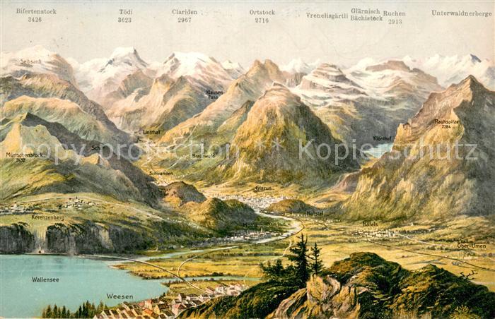 13737299 Glarus GL Glarnerland avec Wallensee et Weesen Carte panoramique Glarus GL