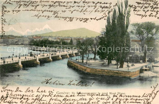 13737958 Geneve GE Ile Rousseau avec le Pont Mont Blanc Geneve GE