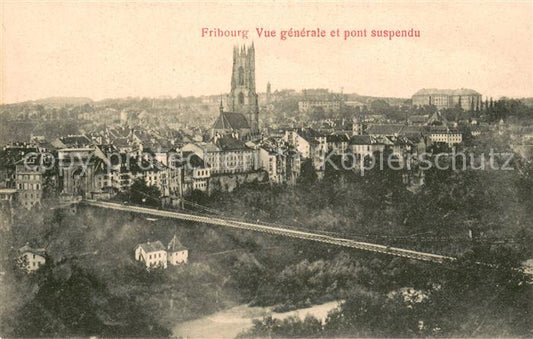 13738351 Fribourg FR Vue generale et pont suspendu