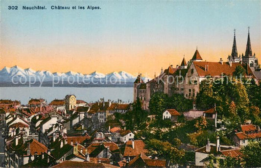 13738596 Neuchatel NE Chateau et les Alpes