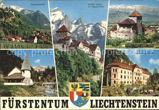 72403195 Liechtenstein  Regierungsgebaeude Schloss Vaduz Kirchlein in Steg