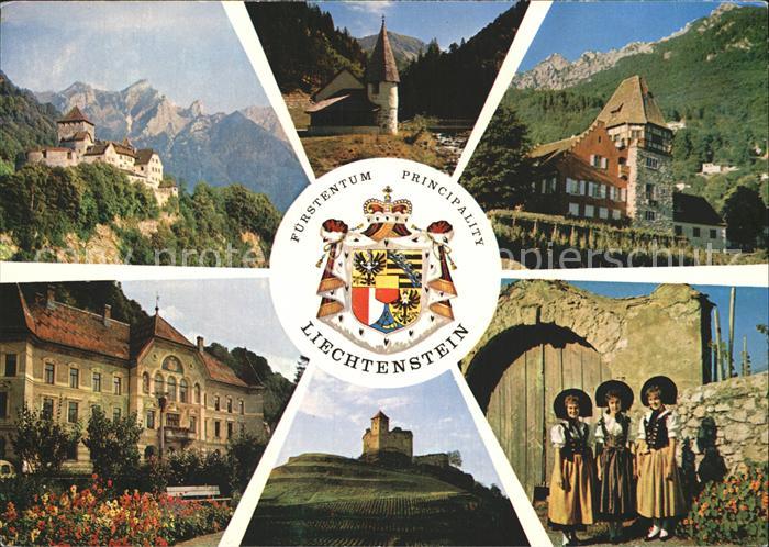 72372665 Liechtenstein  Staatswappen Schloss Vaduz Kapelle Steg Rotes Haus