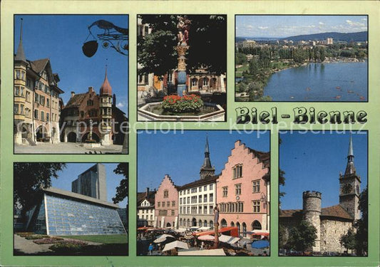 12466396 Biel Bienne Rathaus Brunnen Fliegeraufnahme Solardach Markt Burg