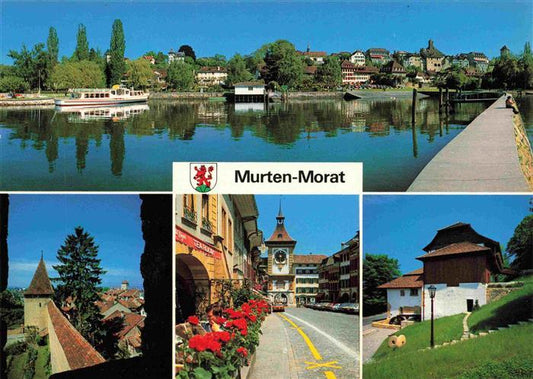 13978911 Murten_Morat_FR Uferpartie am See Museum Stadtmauer Zentrum