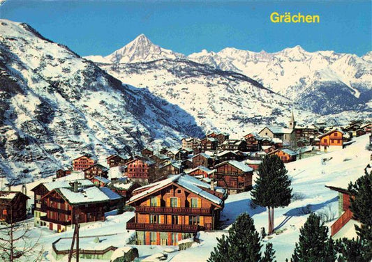 13979045 Graechen_VS Panorama Wintersportplatz Alpen Blick gegen Bietschhorn und