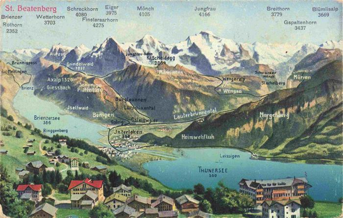 13979686 St_Beatenberg_BE Carte panoramique avec le lac de Brienz et le lac de Thoune