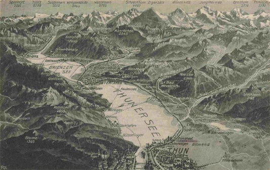 13979707 THUN_Thoune_BE Carte panoramique avec le lac de Thoune et le lac de Brienz