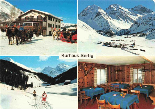 13979937 DAVOS_GR Kurhaus Sertig Restaurant Promenade en traîneau tiré par des chevaux Ski de fond Panorama