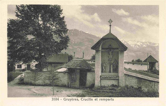 13981910 Gruyeres__Gruyere_Greyerz_FR Crucifix et remparts