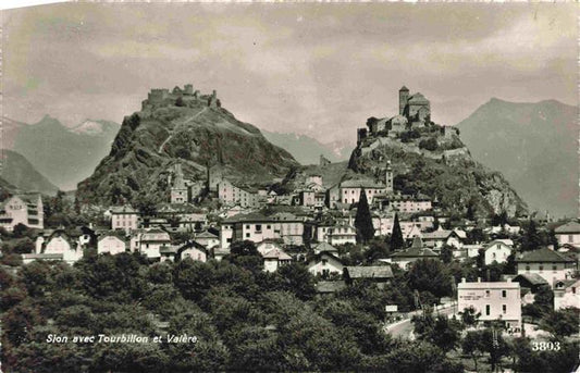 13982298 SION__Sitten_Seduno_VS Panorama avec Tourbillon et Châteaux de Valère