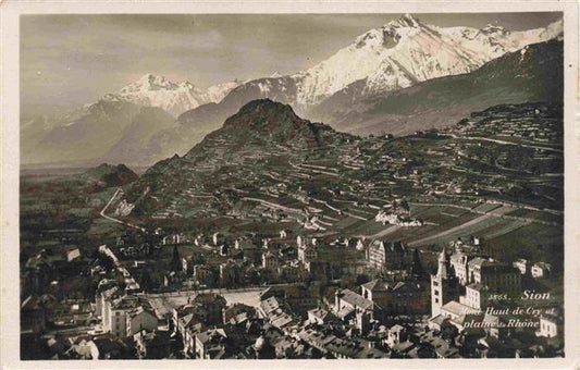 13982311 SION__Sitten_Seduno_VS Mont Haut de Cry et la plaine du Rhône vue aérie