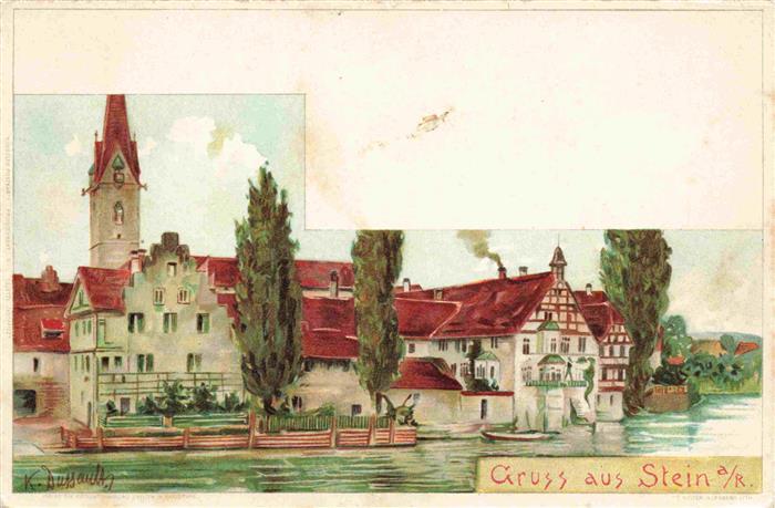 13982663 Stein_Rhein_Stein_am_Rhein_SH Vue de l'église de la vieille ville carte d'artiste