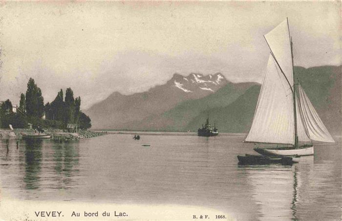 13982774 VEVEY_VD Du côté du Lac Léman Voilier Alpes