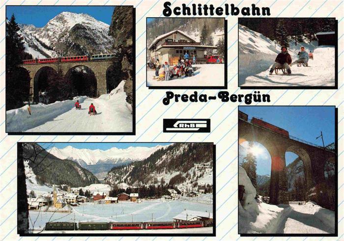 13985719 Preda_GR Schlittenbahn Preda-Berguen Eisenbahnbruecke Winterpanorama Al