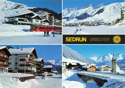 13985720 Sedrun_Surselva_GR Winterpanorama Ortsansichten Kirche Alpen