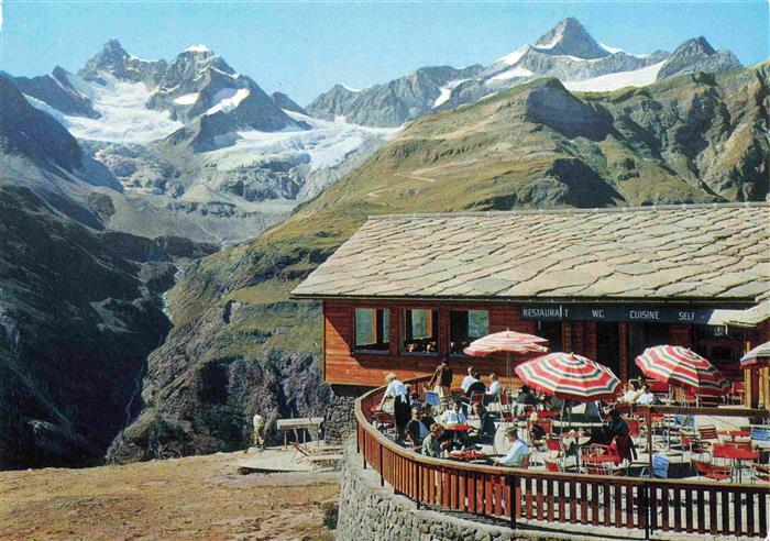 13992162 Zermatt_VS Restaurant Sunnegga avec Obergabelhorn Wellenkuppe et Zinalr