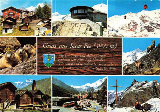 13993394 Saas-Fee_VS Vue sur la ville Restaurant tournant Téléphérique Marmottes Chamois Gi