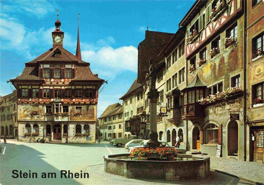 13964308 Stein_am_Rhein_SH Rathausplatz und Rathaus Altstadt Brunnen