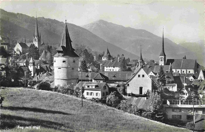 13965473 ZUG__Zugersee_ZG Ortsansicht mit Blick gegen Rigi