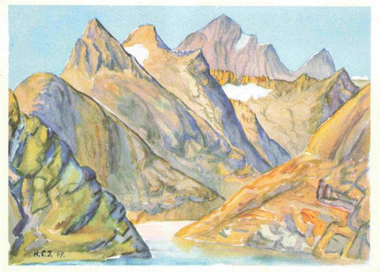 13966012 Grimsel_Stausee avec carte d'artiste des Alpes du Finsteraarhorn