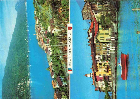 13969420 Brusino-Arsizio_Brusinosizio_TI Panorama Lago di Lugano Haeuserpartie a