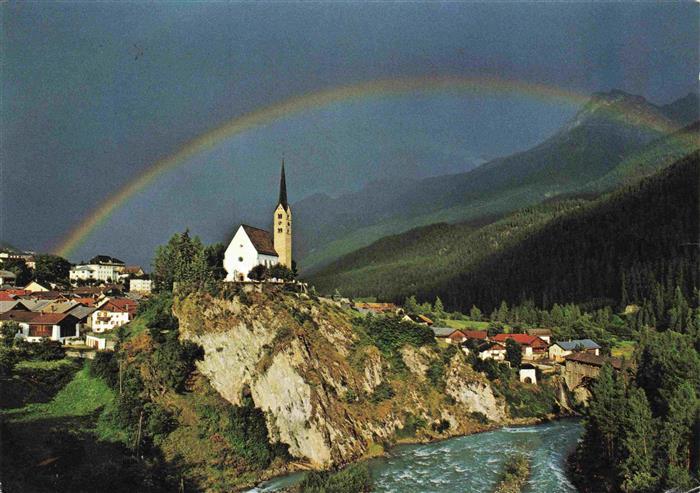 13969444 Bad_Scuol Kirche mit Inn Regenbogen