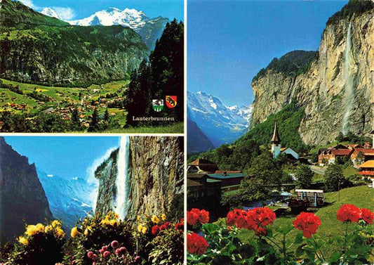 13969448 Lauterbrunnen_BE Panorama Blick zur Kirche Wasserfall Alpen