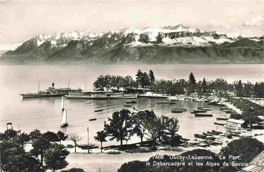 13971118 Ouchy_LAUSANNE_VD Le Port le Debarcadere et les Alpes de Savoie