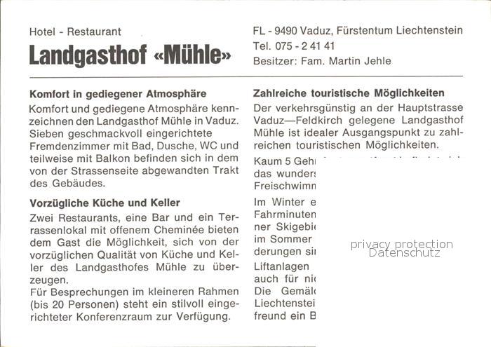 72579466 Vaduz Hotel Restaurant Landgasthof Muehle