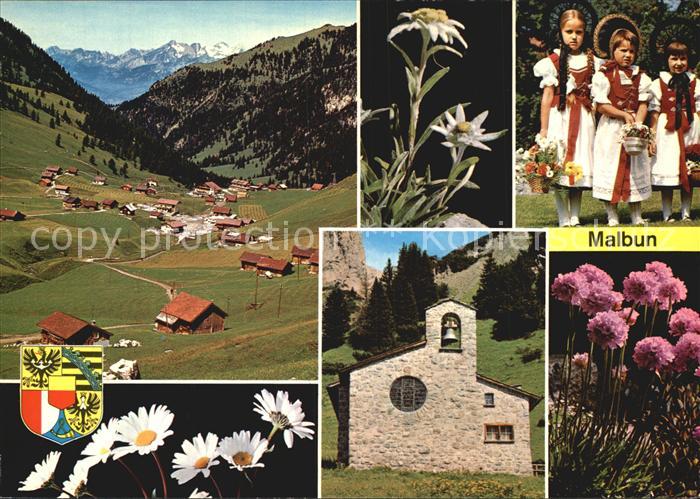 72579473 Malbun Panorama Edelweiss Kapelle Blumen Kinder Trachten