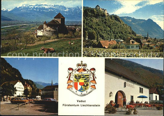 72579501 Vaduz Schloss Rheintal Mittagspitze Museum Wappen Torkel Gaststaette