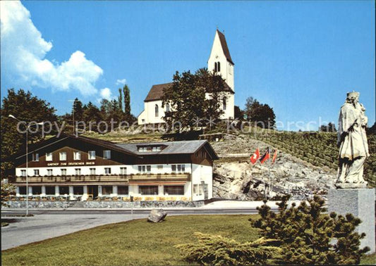 72600550 Bendern Pfarrkirche mit Gasthaus Deutscher Rhein Denkmal Statue