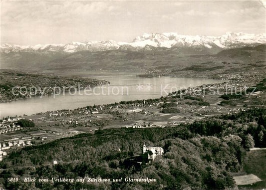 13751903 Zuerichsee ZH Blick vom Uetliberg auf Glarnerberg