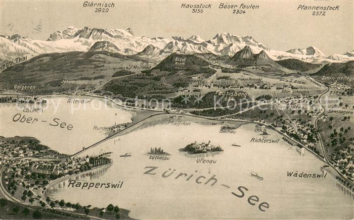 13755769 Rapperswil Zuerichsee BE Carte panoramique avec Ober See