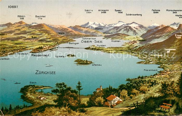 13755770 Zuerichsee ZH Carte panoramique Zuerichsee ZH