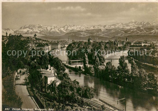 13756032 Zuerich ZH mit Limmat Platzspitz und Sihl