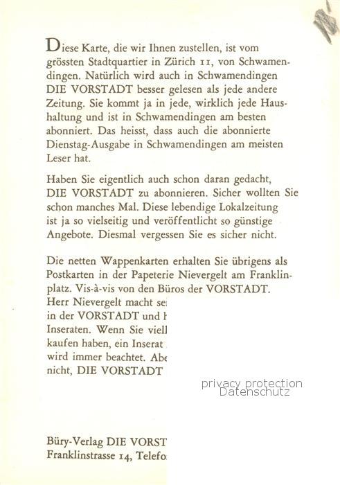 13756163 Schwamendingen Zuerich Gemeindewappen In Rot eine silberne Pflugschar o