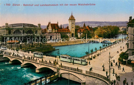 13756672 Gare de Zurich ZH et musée national avec le nouveau Walchebruecke Zuerich