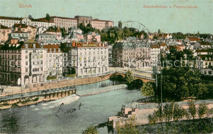 13756687 Zuerich ZH Tronçon Limmat avec pont de la gare et Zuerich ZH Polytechnic