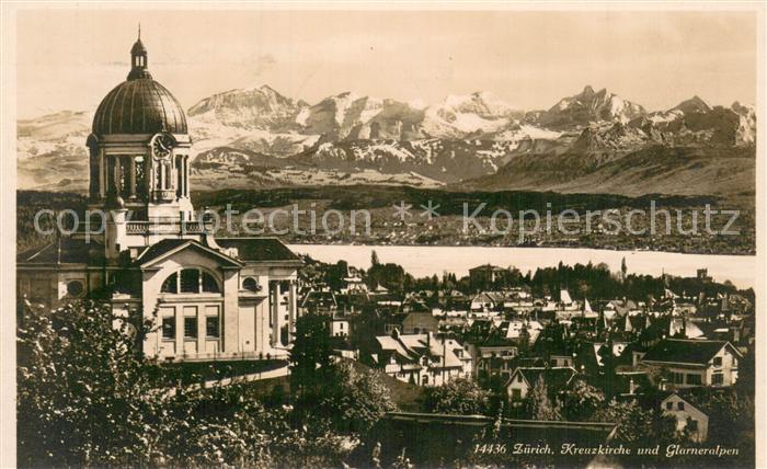 13756707 Zuerich ZH Kreuzkirche mit Glarneralpen