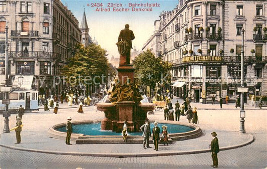 13756777 Zuerich ZH Bahnhofplatz avec monument Alfred Escher Zuerich ZH