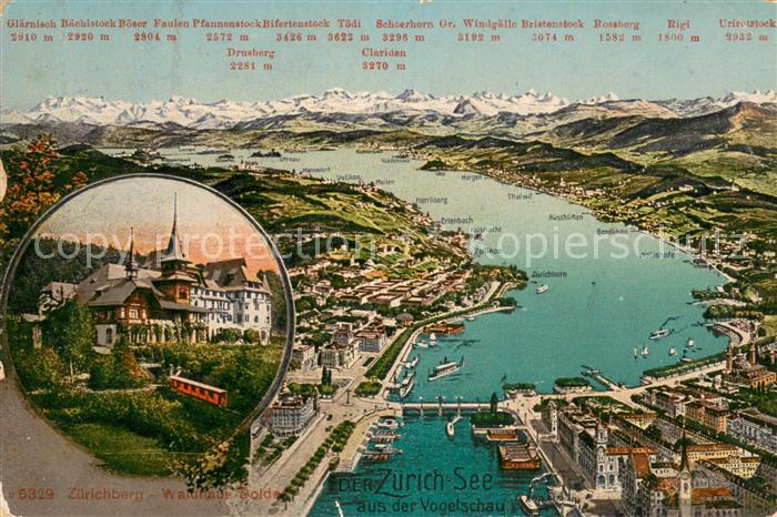 13756783 Zuerich ZH Zuerichsee Carte panoramique Zuerichberg Waldhaus Dolder Zuerich