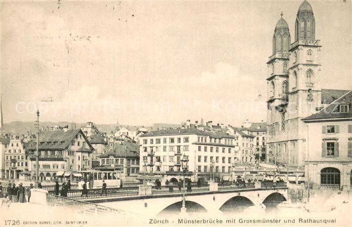 13757397 Zuerich ZH Muensterbruecke avec Grossmuenster et Rathausquai Zuerich ZH