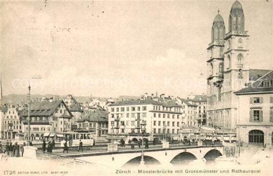 13757397 Zuerich ZH Muensterbruecke avec Grossmuenster et Rathausquai Zuerich ZH