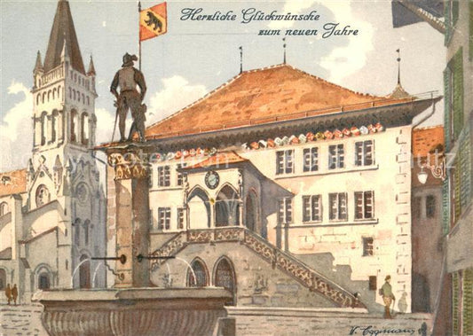 13757857 Bern BE Rathaus Brunnen Kuenstlerkarte