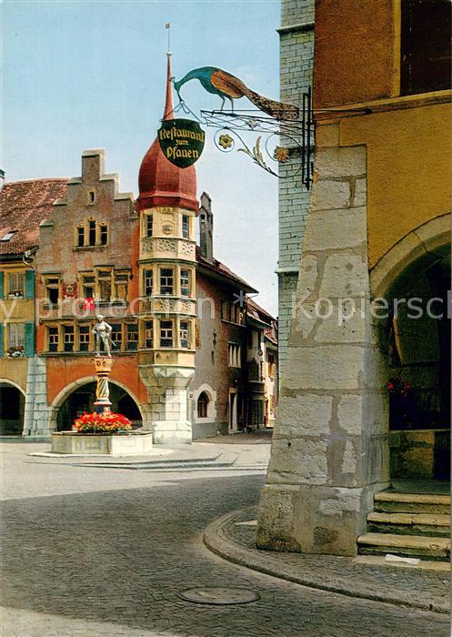 13757907 Biel Bienne Altstadt mit Brunnen und Restaurant zum Pfauen