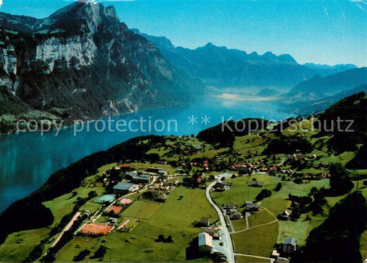 13780005 Filzbach GL Fliegeraufnahme mit Walensee Churfirsten und Alvierkette