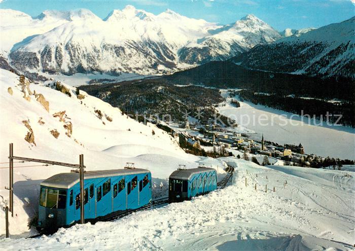 13780006 St Moritz GR Corviglia Bahn mit Pontresina und Piz Languard